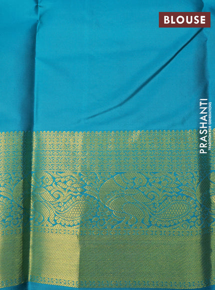 Pure kanchipuram silk saree navy blue and cs blue with zari woven buttas and zari woven annam border