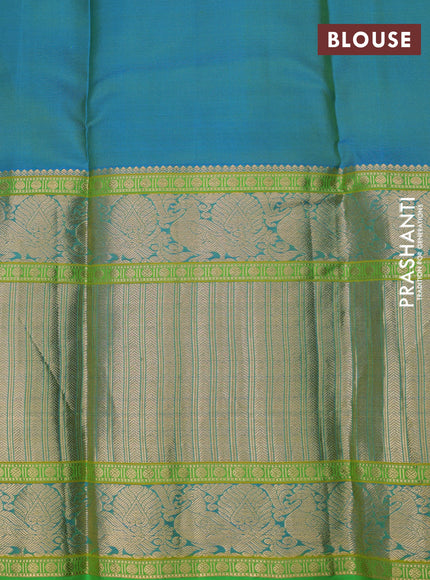 Pure kanchipuram silk saree parrot green and dual shade of cs blue with zari woven annam buttas and long annam zari woven border