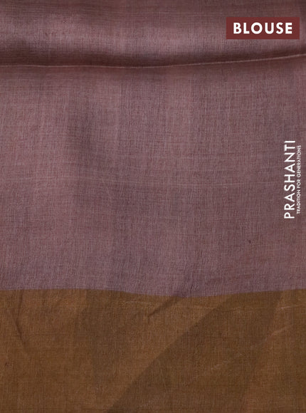 Pure tussar silk saree multi colour and pastel brown with floral hand painted prints and zari woven border