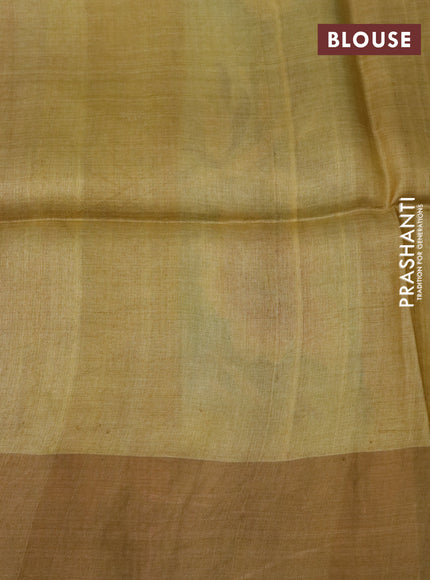 Pure tussar silk saree multi colour and yellow with floral hand painted prints and zari woven border