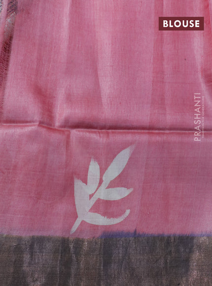 Pure tussar silk saree multi colour with floral hand painted prints and zari woven border