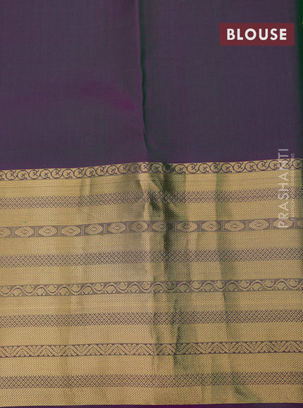 Pure kanchipuram silk saree green and dual shade of purple with allover zari weaves and long zari woven border