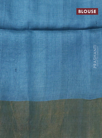 Pure tussar silk saree pink shade and blue shade with floral hand painted prints and zari woven border