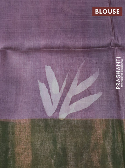 Pure tussar silk saree multi colour and green with floral hand painted prints and zari woven border