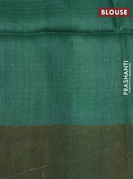 Pure tussar silk saree multi colour and green shade with floral hand painted prints and zari woven border