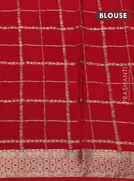 Pure crepe saree red with allover zari checks & floral deisgn embroidery work and zari woven border