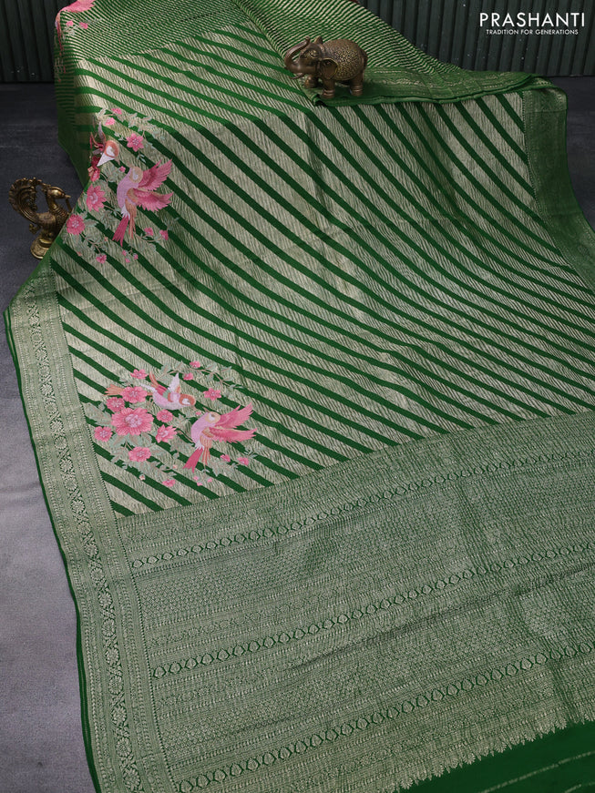 Pure crepe saree green with allover zari woven leheriya weaves & embroidery work and zari woven border