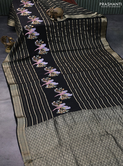 Pure crepe saree black with allover zari weaves & embroidery work and zari woven border