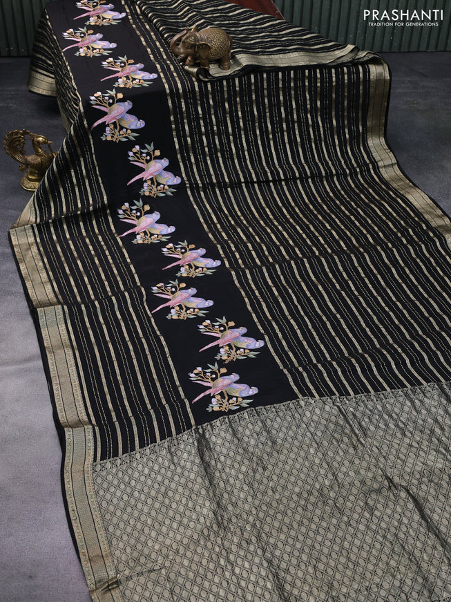 Pure crepe saree black with allover zari weaves & embroidery work and zari woven border