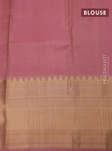 Pure kanchipuram silk saree sandal and peach pink with allover zari woven 1000 buttas and long zari woven border