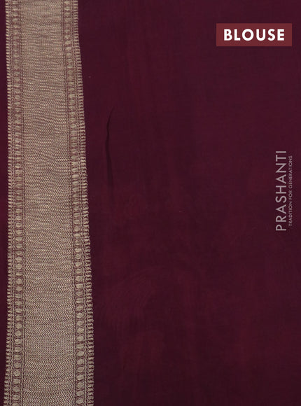 Pure crepe saree wine shade with allover zari weaves & embroidery work and zari woven border