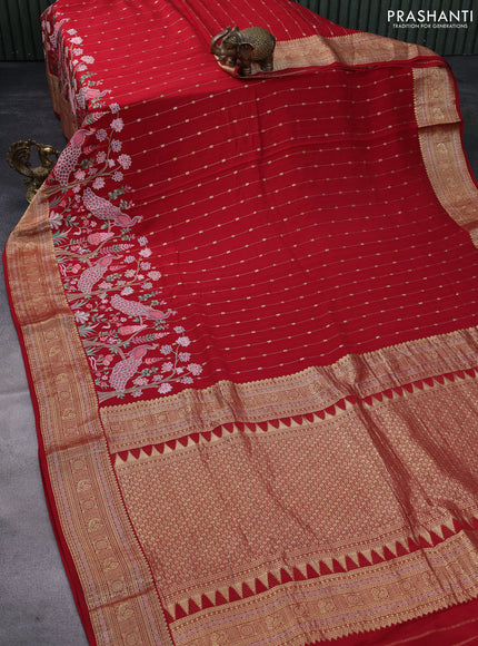 Pure crepe saree red with allover zari weaves & embroidery work and zari woven border