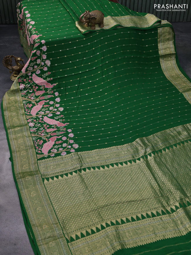 Pure crepe saree green with allover zari weaves & embroidery work and zari woven border