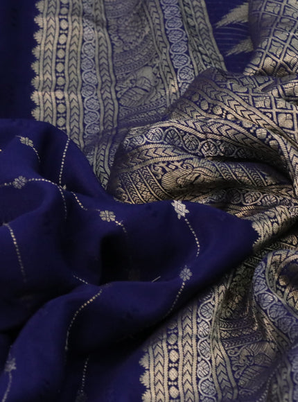 Pure crepe saree blue with allover zari weaves & embroidery work and zari woven border