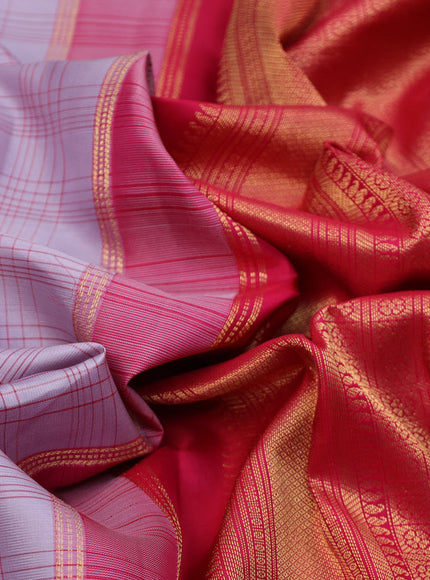 Pure kanchipuram silk saree pastel grey and pink with allover checked pattern and zari woven korvai border