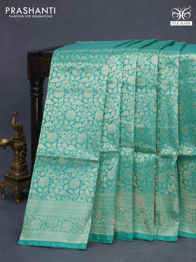 Banarasi uppada silk saree teal blue with allover zari woven brocade weaves and zari woven border