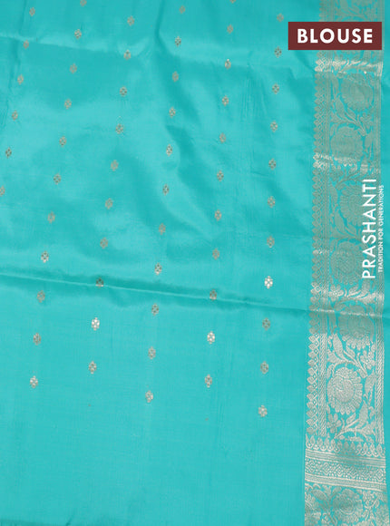 Banarasi uppada silk saree teal blue with allover zari woven brocade weaves and zari woven border