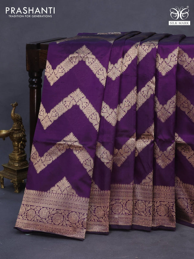 Banarasi uppada silk saree deep violet with allover zari woven zig zag weaves and zari woven border