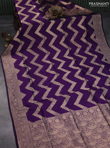 Banarasi uppada silk saree deep violet with allover zari woven zig zag weaves and zari woven border