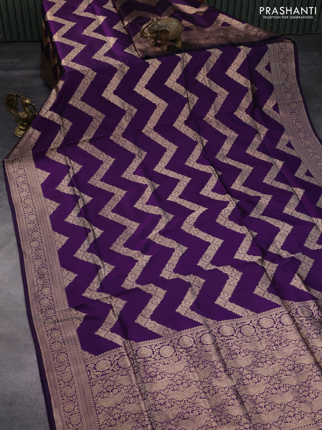 Banarasi uppada silk saree deep violet with allover zari woven zig zag weaves and zari woven border