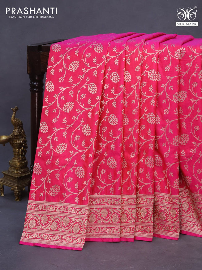 Banarasi uppada silk saree dual shade of pinkish orange with allover zari woven brocade weaves and zari woven border