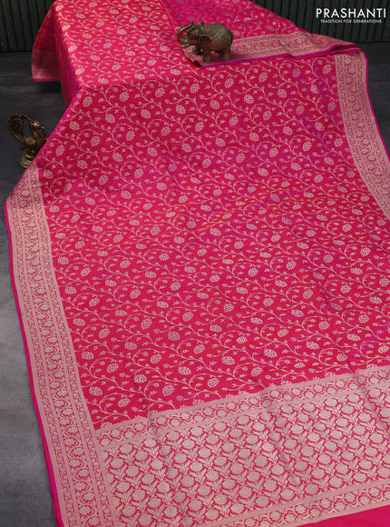 Banarasi uppada silk saree dual shade of pinkish orange with allover zari woven brocade weaves and zari woven border