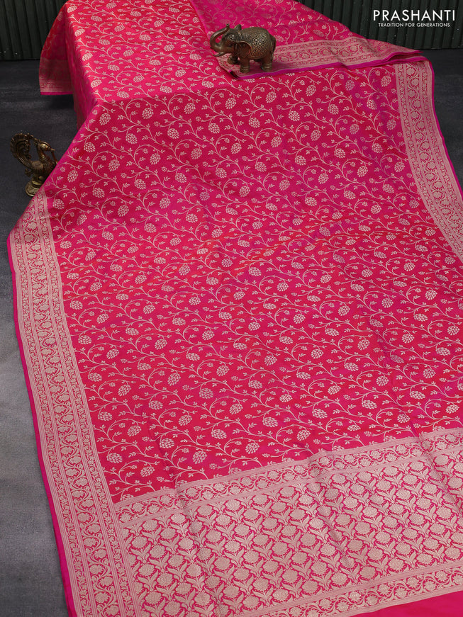 Banarasi uppada silk saree dual shade of pinkish orange with allover zari woven brocade weaves and zari woven border