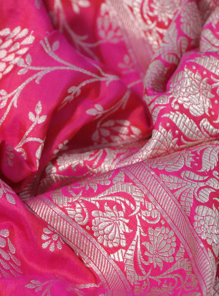 Banarasi uppada silk saree dual shade of pinkish orange with allover zari woven brocade weaves and zari woven border