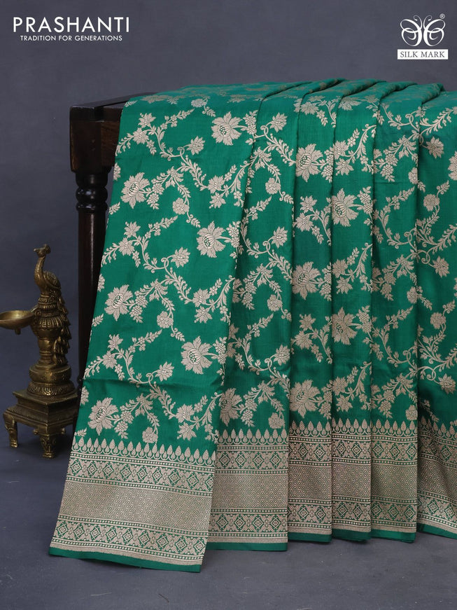 Banarasi uppada silk saree green with allover zari woven brocade weaves and zari woven border