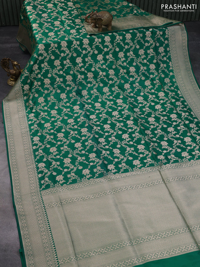 Banarasi uppada silk saree green with allover zari woven brocade weaves and zari woven border