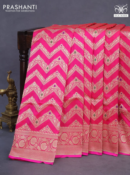 Banarasi uppada silk saree pink with allover zari woven zig zag weaves and zari woven border