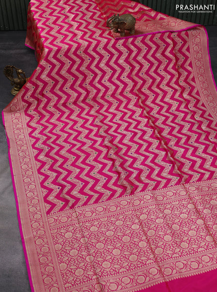 Banarasi uppada silk saree pink with allover zari woven zig zag weaves and zari woven border