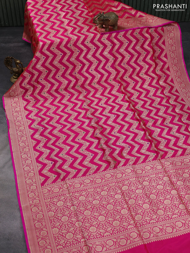 Banarasi uppada silk saree pink with allover zari woven zig zag weaves and zari woven border