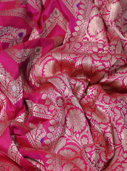 Banarasi uppada silk saree pink with allover zari woven zig zag weaves and zari woven border