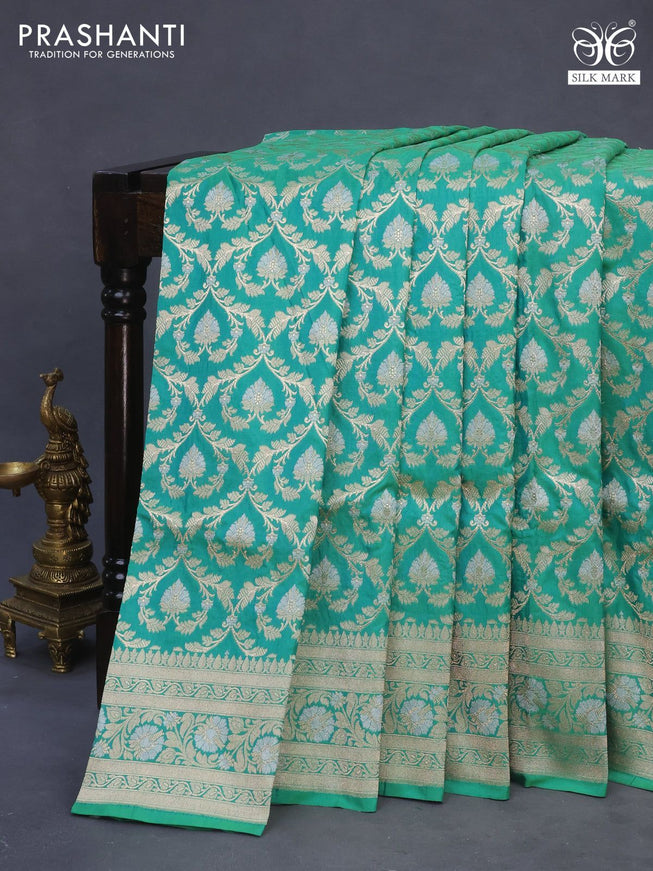 Banarasi uppada silk saree green with allover zari woven brocade weaves and zari woven border