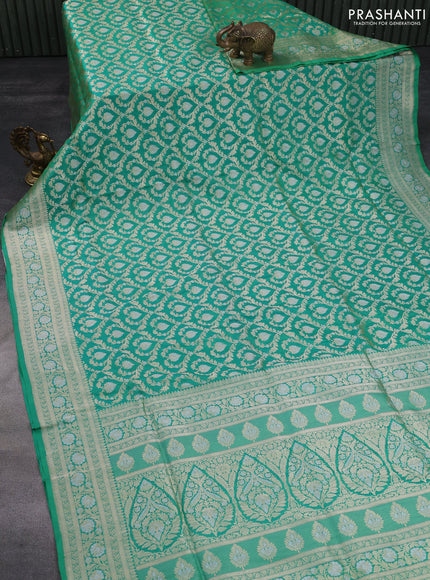 Banarasi uppada silk saree green with allover zari woven brocade weaves and zari woven border