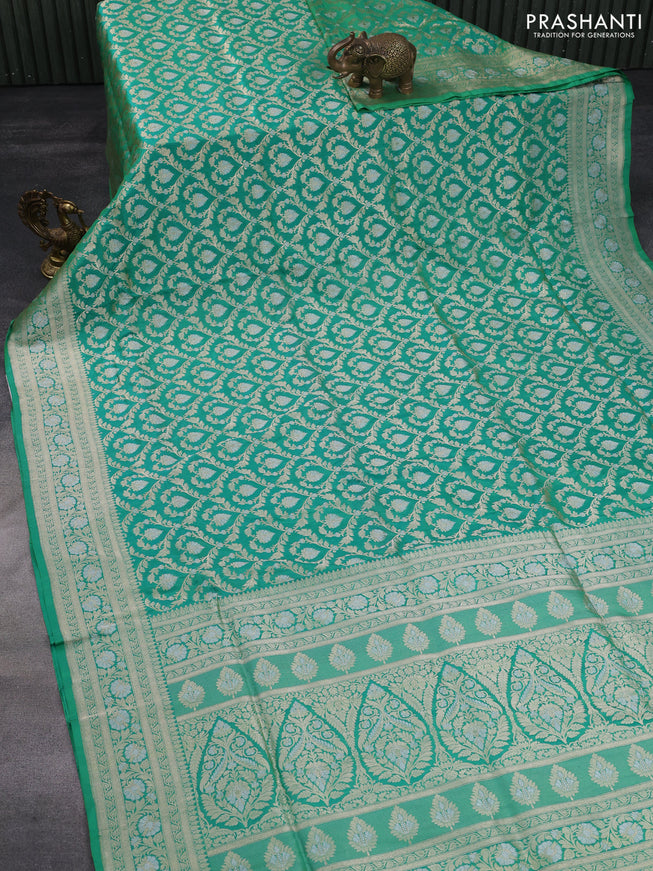 Banarasi uppada silk saree green with allover zari woven brocade weaves and zari woven border