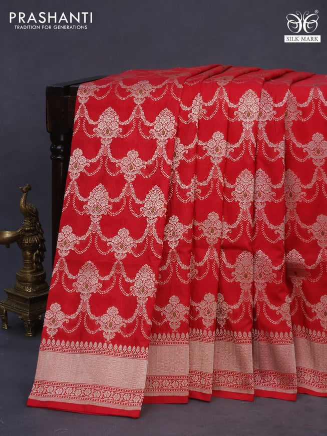 Banarasi uppada silk saree red with allover zari woven brocade weaves and zari woven border