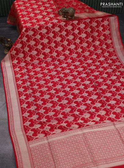 Banarasi uppada silk saree red with allover zari woven brocade weaves and zari woven border