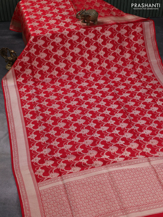 Banarasi uppada silk saree red with allover zari woven brocade weaves and zari woven border