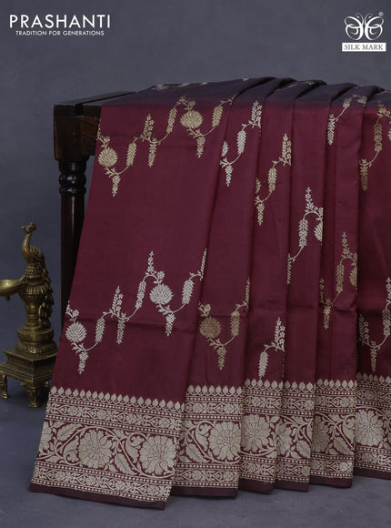 Banarasi uppada silk saree deep maroon with allover thread & zari weaves and woven border