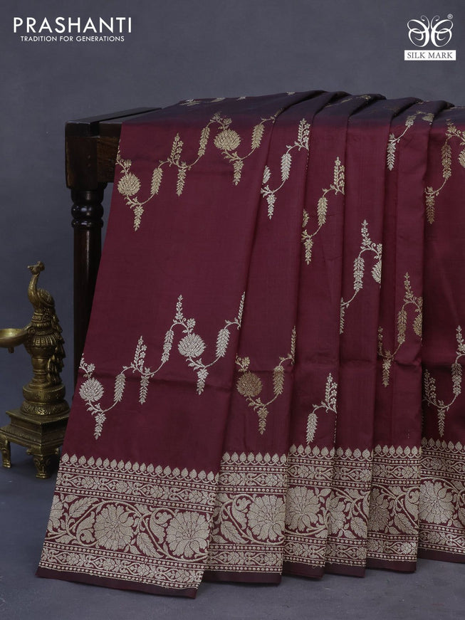 Banarasi uppada silk saree deep maroon with allover thread & zari weaves and woven border