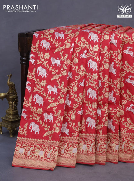 Banarasi uppada silk saree red with allover zari woven brocade weaves and zari woven border