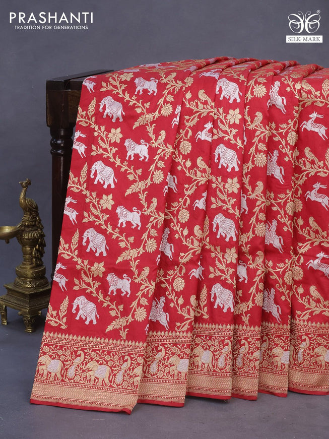 Banarasi uppada silk saree red with allover zari woven brocade weaves and zari woven border