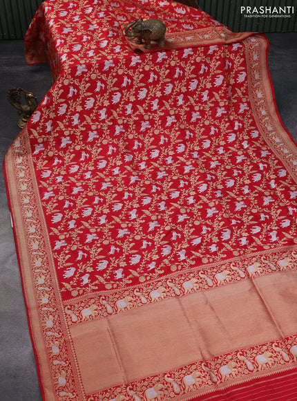 Banarasi uppada silk saree red with allover zari woven brocade weaves and zari woven border