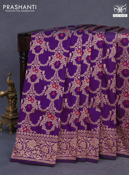 Banarasi uppada silk saree violet with allover thread & zari weaves and woven border