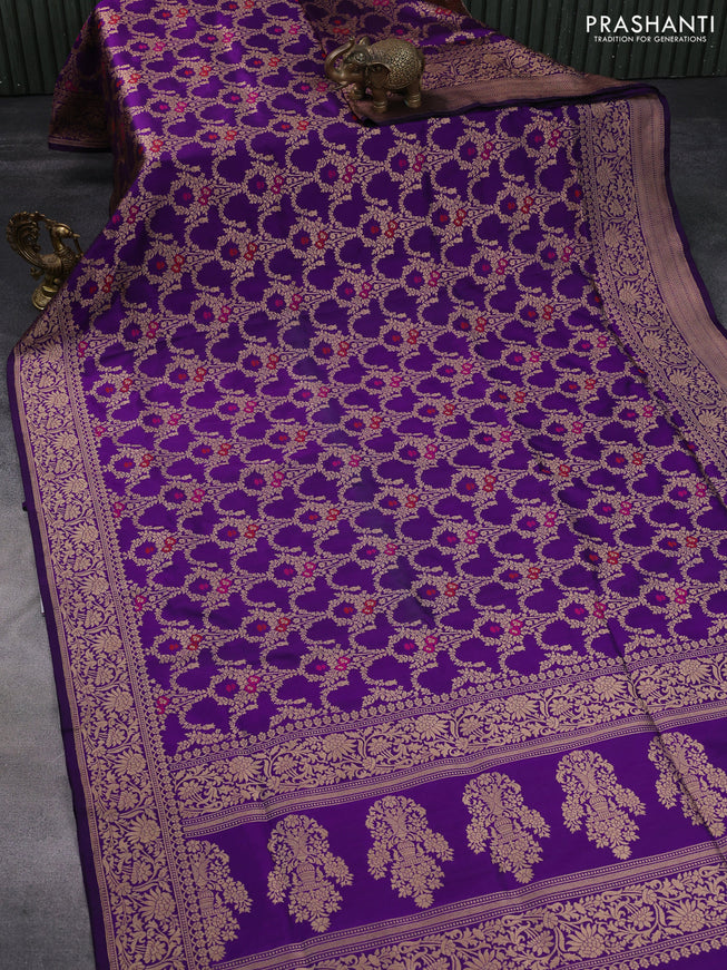 Banarasi uppada silk saree violet with allover thread & zari weaves and woven border