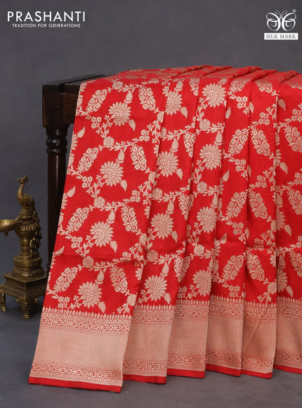 Banarasi uppada silk saree red with allover zari woven brocade weaves and zari woven border