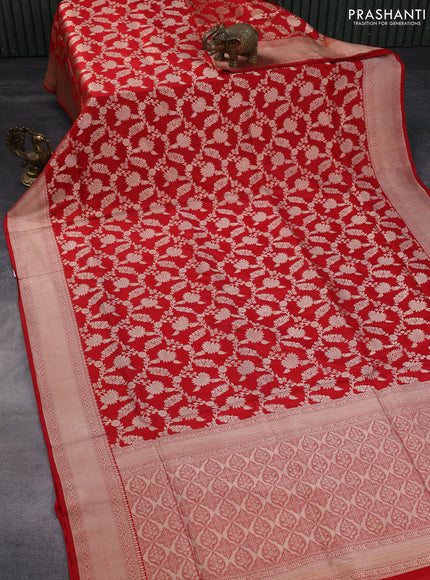 Banarasi uppada silk saree red with allover zari woven brocade weaves and zari woven border