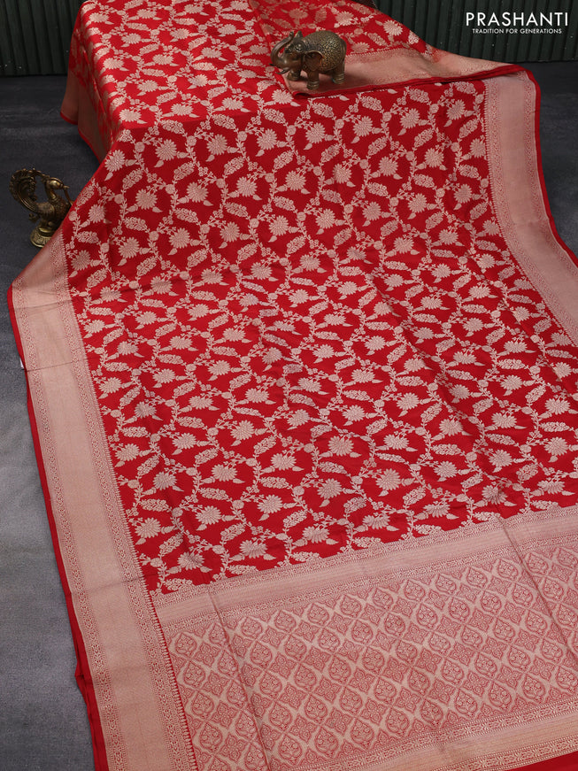 Banarasi uppada silk saree red with allover zari woven brocade weaves and zari woven border